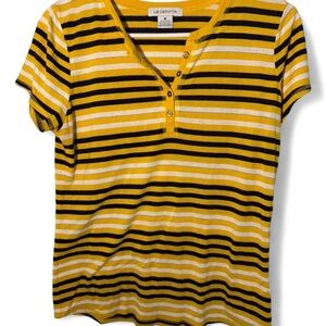 Liz Claiborne Yellow and Black Striped Short Sleeve Top